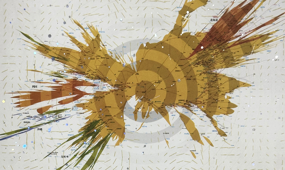 Radiating gold information diagram, constellation map style