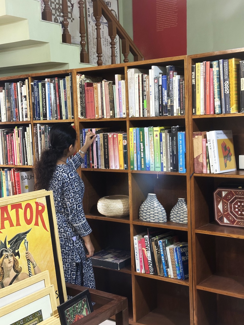 Bookshop shelving, book browsing